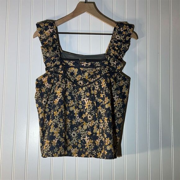 Roan Ryan Floral Ruffle Strap Tank S Cottage Boho Romantic Prairiecore Cotton - Picture 1 of 9